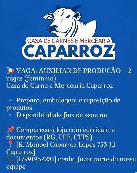 AUX DE PRODUÇÃO ( FEMININO ) - 2 VAGAS